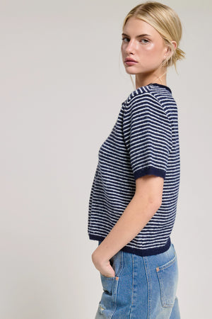 Striped Short Sleeve Essential Button Cardigan