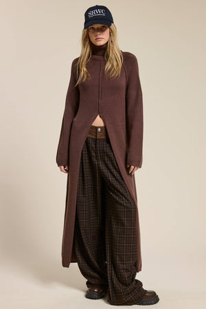 Ribbed Turtleneck Tunic Sweater Dress with Slit