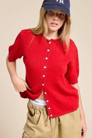 Short Sleeve Essential Button Down Cardigan Top