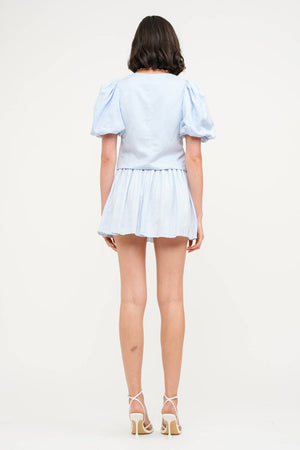 Aria Blue Linen Tie-Front Blouse