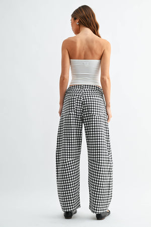Black Gingham Barrel Jeans