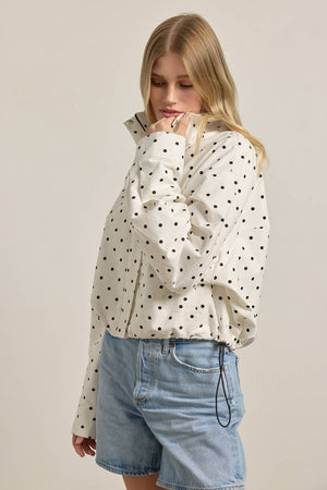 Polka Dot High Neck Drawstring Pullover Jacket
