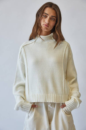 Mock Neck Open Seam Sweater