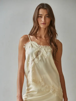 Satin Cami Yellow Lace Top