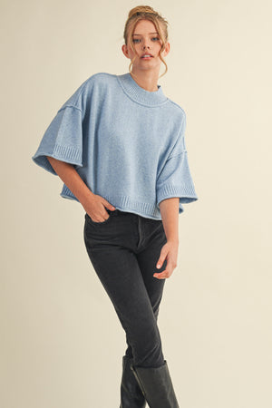 Marled Knit Mock Neck Short Sleeve Sweater