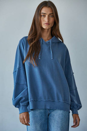 Knit Cotton Drop Shoulder Sweatshirt Hoodie