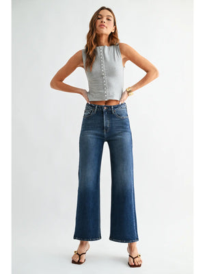 High Rise Wide Leg Dark Denim Jeans