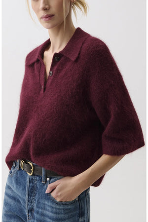 Pistola Nadya Alpaca Blend Boxy Polo Sweater in Cherry