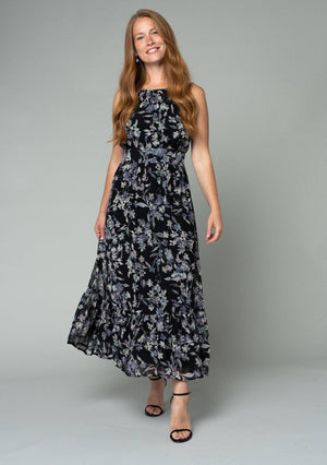 Lucienne Floral Sleeveless Round Neck Open Back Maxi Dress