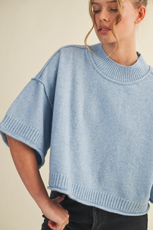 Marled Knit Mock Neck Short Sleeve Sweater