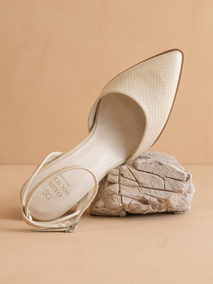 Pointed Toe Spring Heel Shoe With Ankle Strap