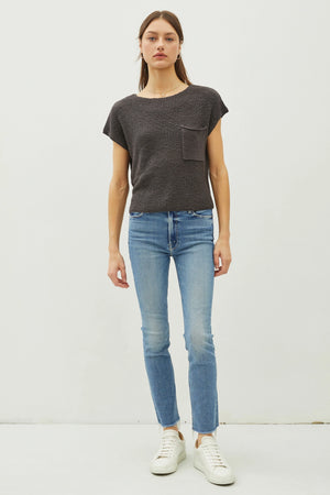 Patch Pocket Dolman Cap Sleeve Boxy Knit Sweater