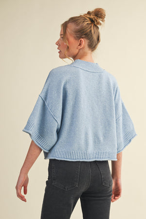 Marled Knit Mock Neck Short Sleeve Sweater