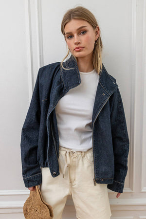 Funnel Neck Jacket in Dark Denim