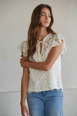 Renee Lace Button Down Blouse in Cream