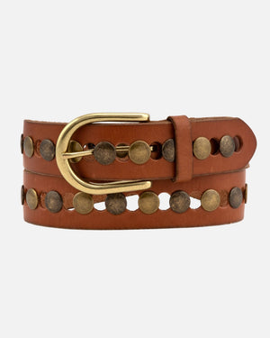 Jasmyn Studded Western Belt in Cognac
