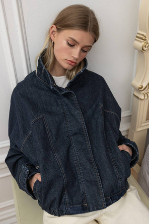 Funnel Neck Jacket in Dark Denim