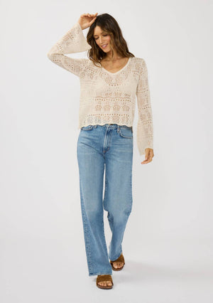 V-Neck Crochet Knit Top
