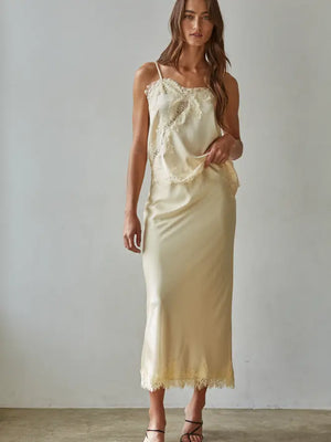 Satin Cami Yellow Lace Top