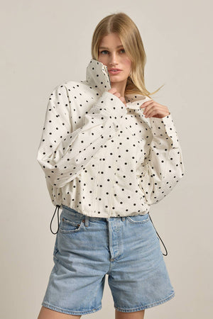Polka Dot High Neck Drawstring Pullover Jacket