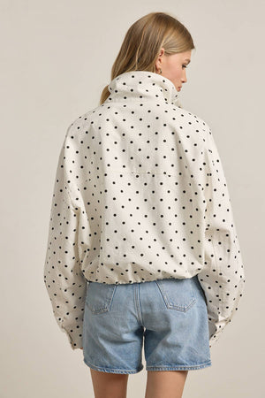 Polka Dot High Neck Drawstring Pullover Jacket