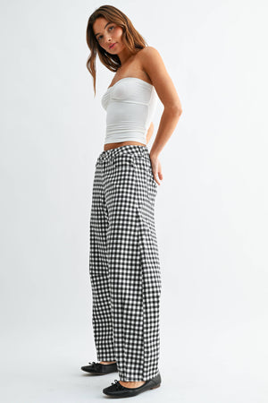 Black Gingham Barrel Jeans