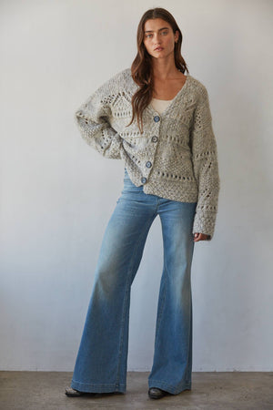Lila Buttondown Long Sleeve Crochet Cardigan