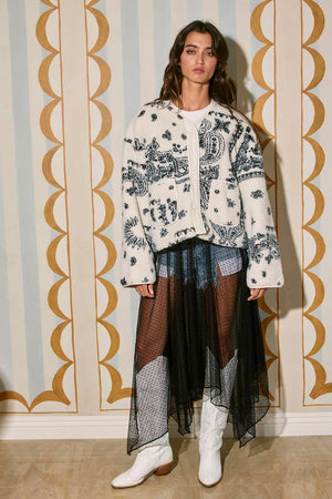 Paisley Print Drop Shoulder Teddy Jacket