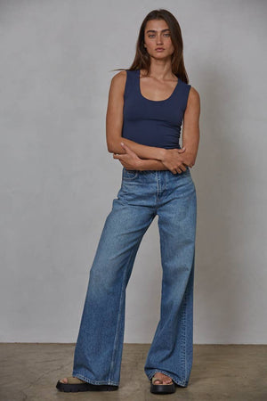 Double Layered Seamless Tank Top in Prussian Blue