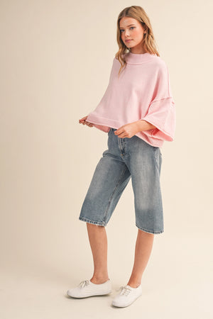 Marled Knit Mock Neck Short Sleeve Sweater