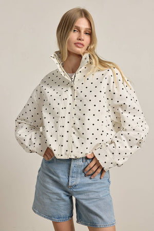 Polka Dot High Neck Drawstring Pullover Jacket