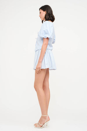 Aria Blue Linen Tie-Front Blouse