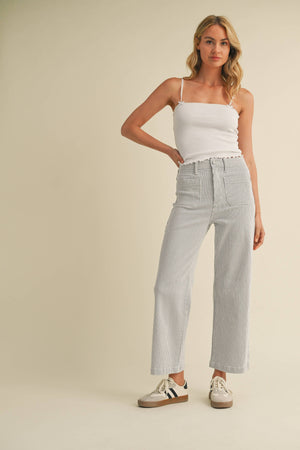 Just Black Denim Patch Pocket Stripe Wide Leg Pants