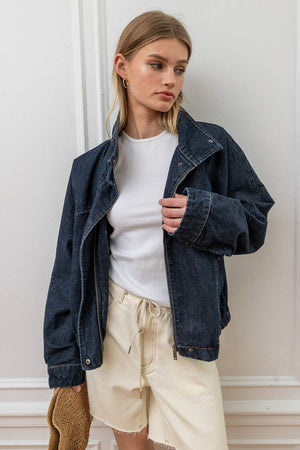 Funnel Neck Jacket in Dark Denim