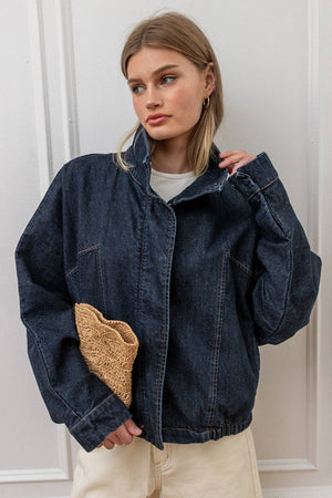 Funnel Neck Jacket in Dark Denim