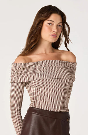 ASTR Diamante Top in Brown Gingham