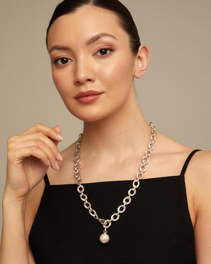 UNODE50 Joy of Living Long Link Pearl Silver Chain Necklace