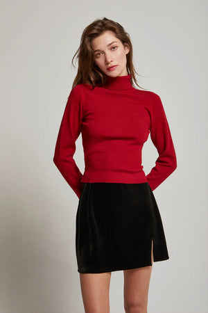 Crescent Nadia Ruby Turtle Neck with Tie Back Knit Top