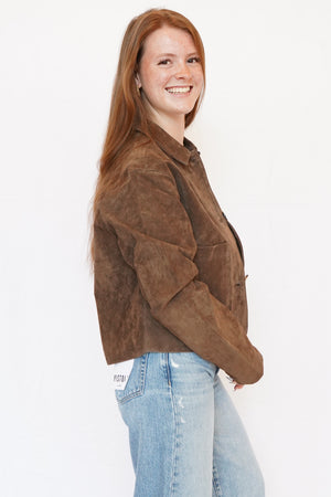 Blank NYC Suede Crop Jacket in Brown