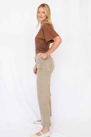 KUT Meg High Rise Wide Leg Side Panel Jean in Milk Tea