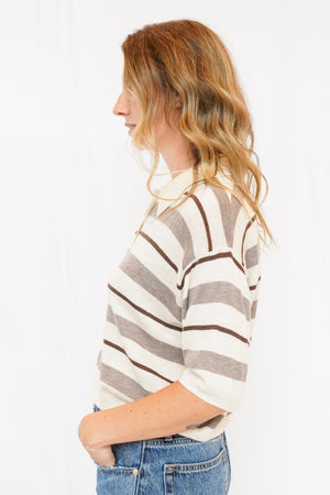 Scottie Sweater in Cream Brown Stripe