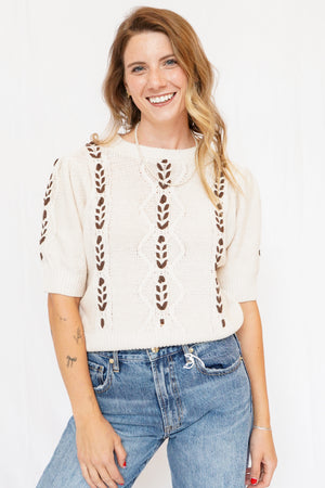 Annie Contrast Stitch Knit Sweater in Natural Chocolate
