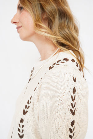 Annie Contrast Stitch Knit Sweater in Natural Chocolate