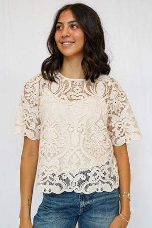Cabellero Carmen Top in Natural Lace