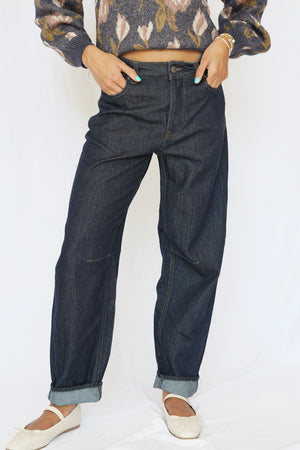 Reyna Mid Rise Barrel Jean in Dark Indigo