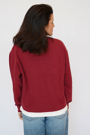 Layered Crewneck Sweatshirt in Cranberry