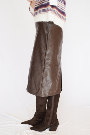 Sienna Faux Leather Pencil Skirt in Brown