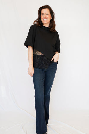 Camila Layered Lace Hem Tee in Black
