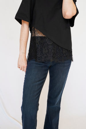 Camila Layered Lace Hem Tee in Black