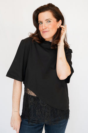 Camila Layered Lace Hem Tee in Black